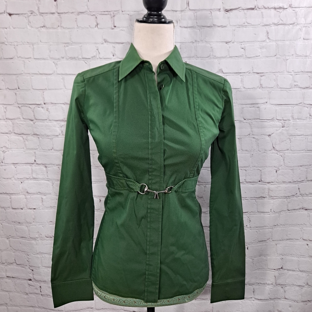 Gucci Hunter Green Long Sleeve Belted Button